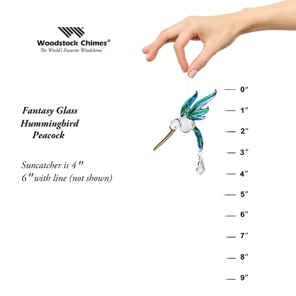 Fantasy Glass Suncatcher - Hummingbird, Peacock proportion image