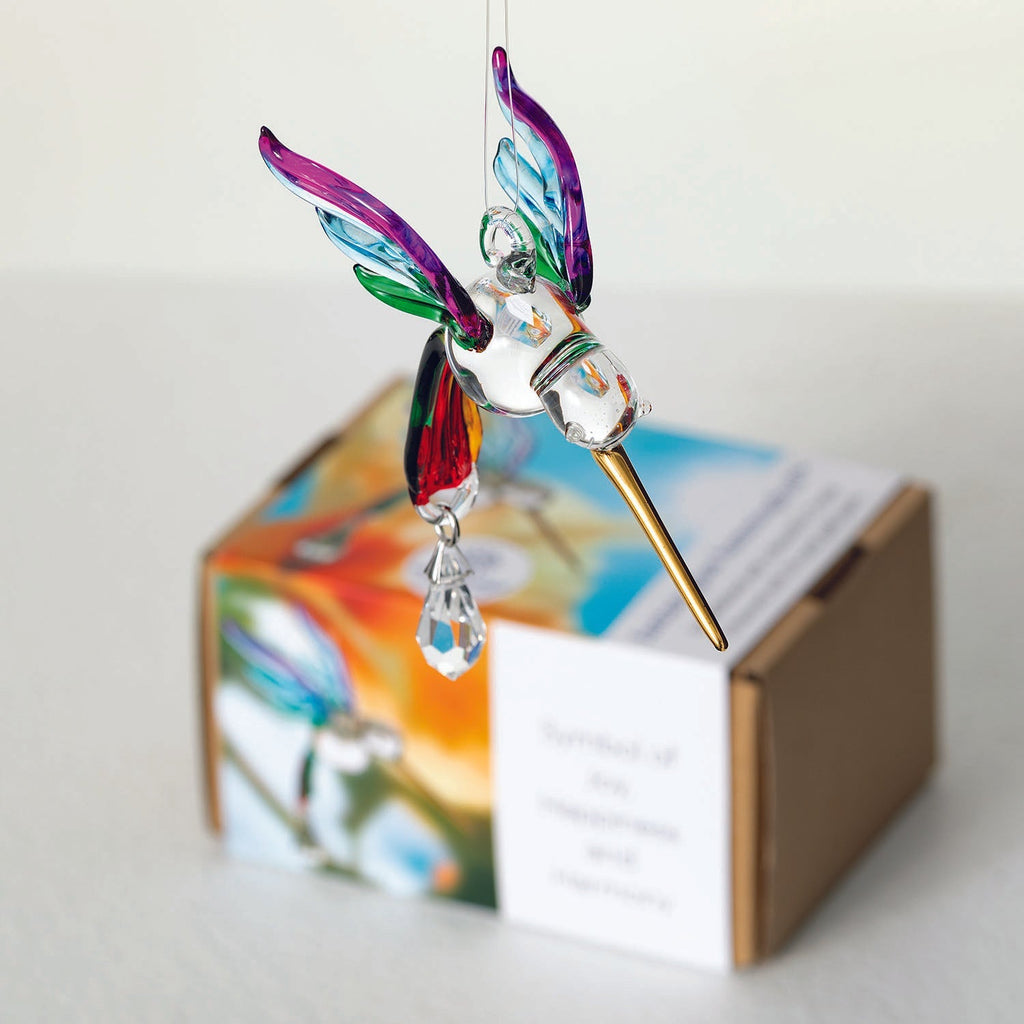 Fantasy Glass Suncatcher - Hummingbird, Summer Rainbow image with product box