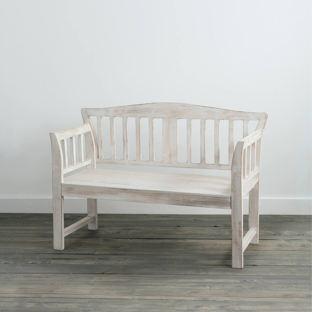 Whitewashed Wooden Bench      